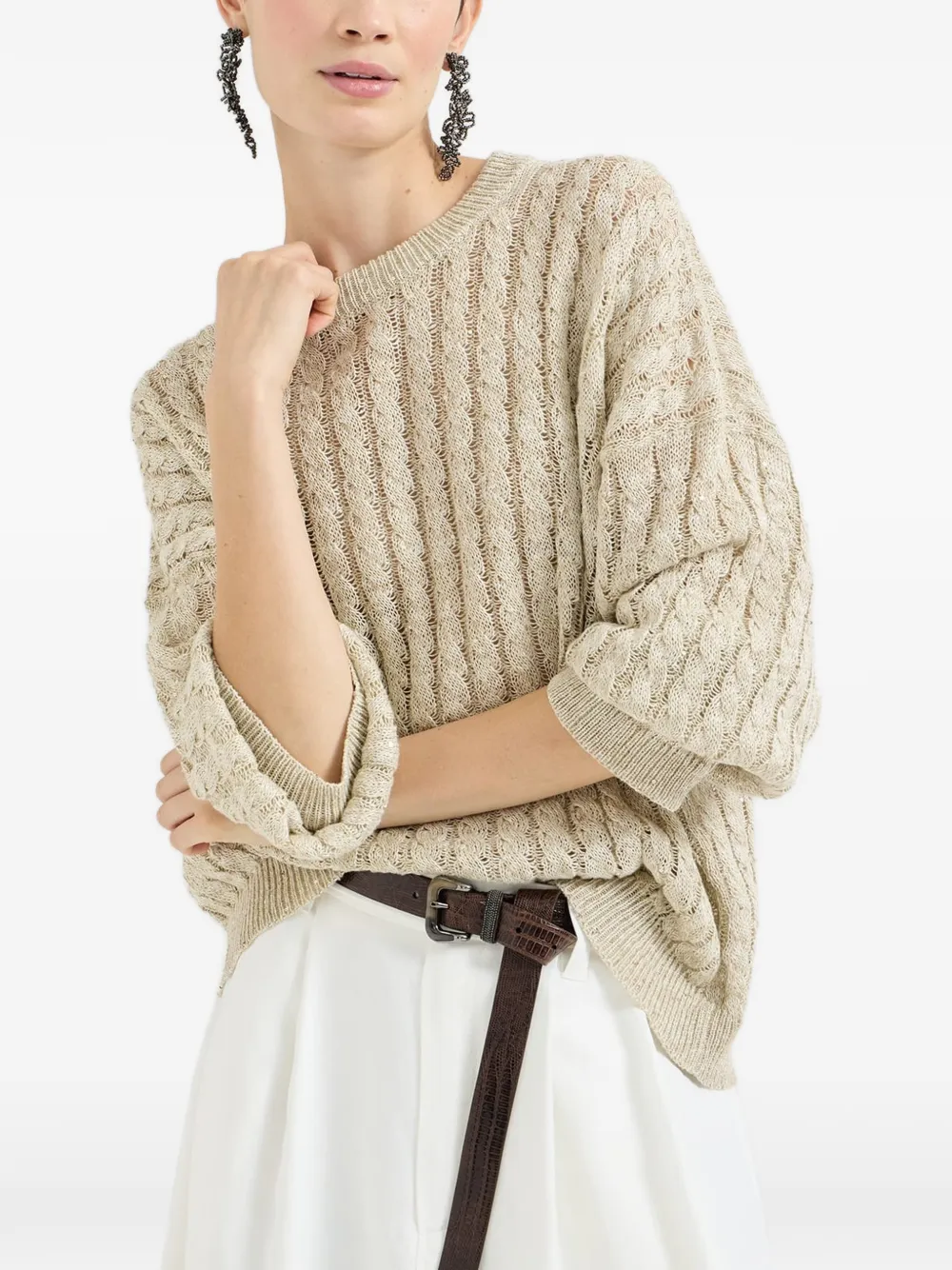 Brunello Cucinelli Kabelgebreide trui Beige