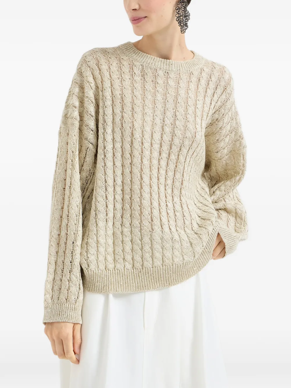 Brunello Cucinelli Kabelgebreide trui Beige