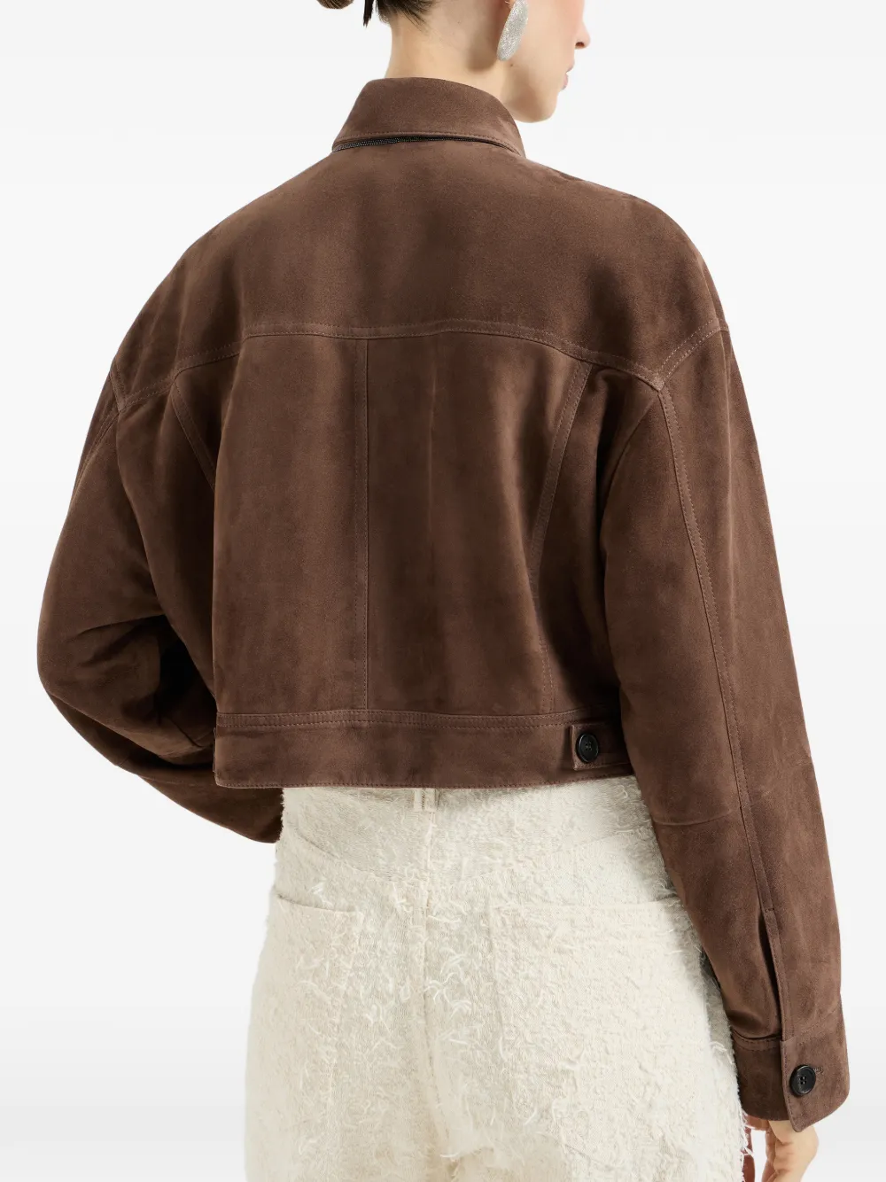 Brunello Cucinelli Suède cropped jack met monili-detail Bruin
