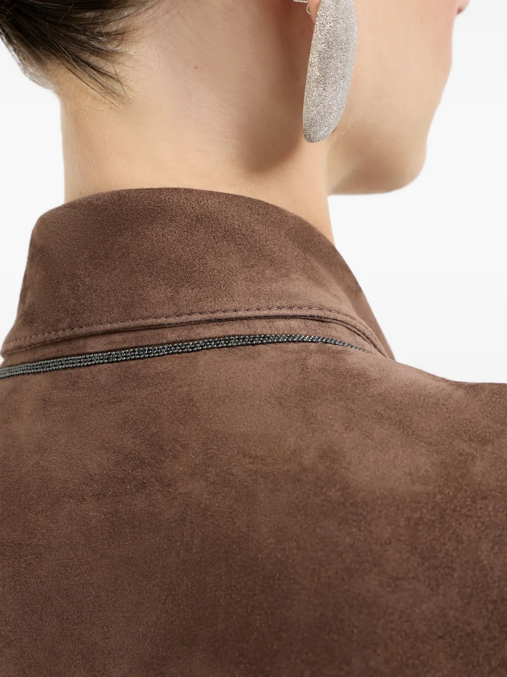 Brunello Cucinelli Suède cropped jack met monili-detail Bruin