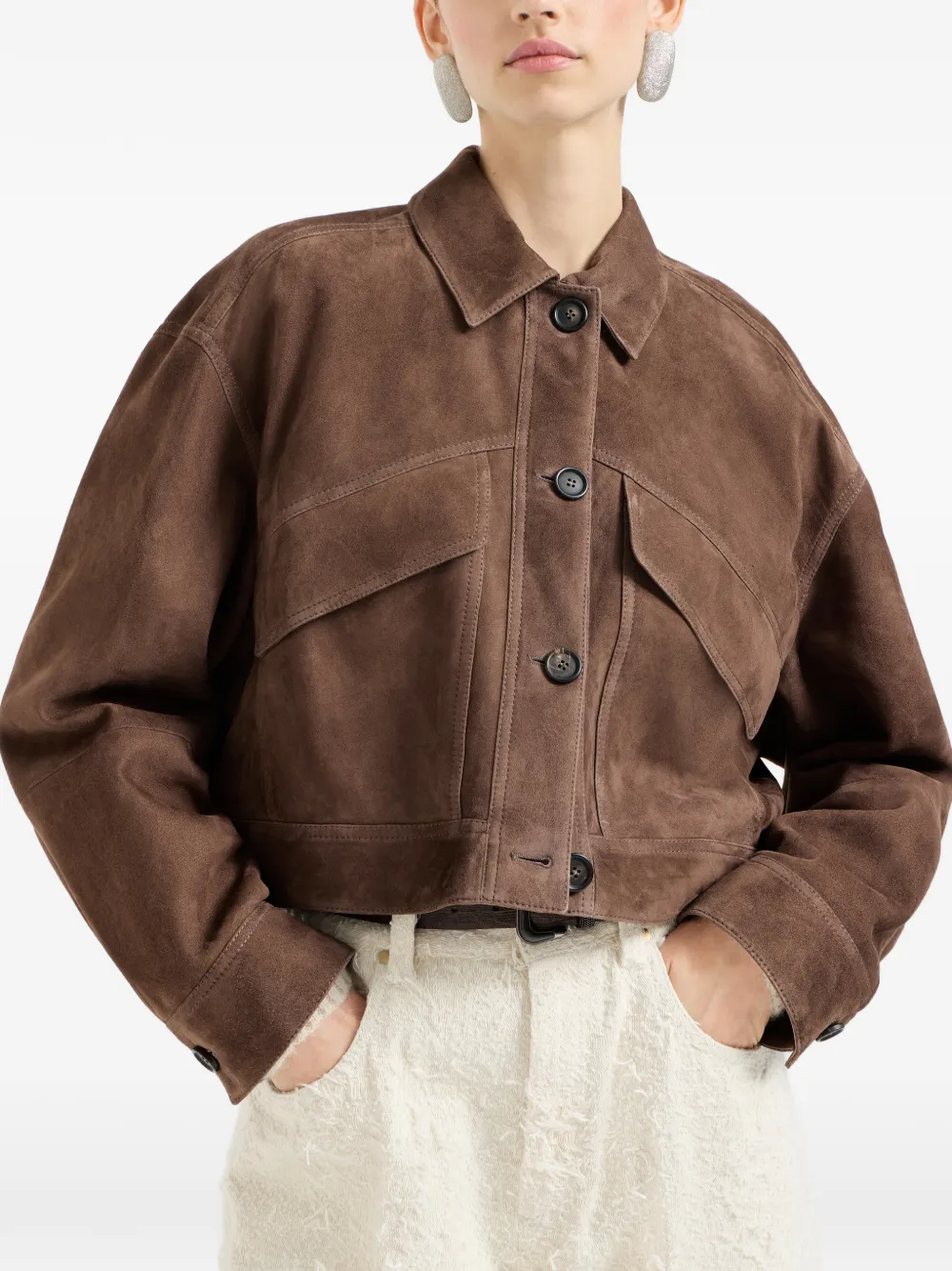  Brunello Cucinelli Monili-detail Jacket - Brown 
