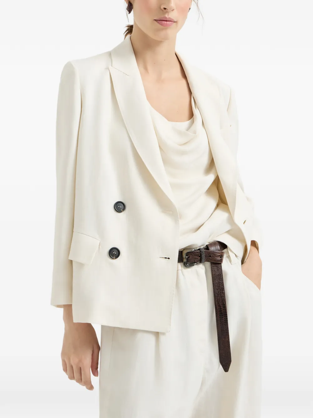 Monili-Detail Double-Breasted Blazer