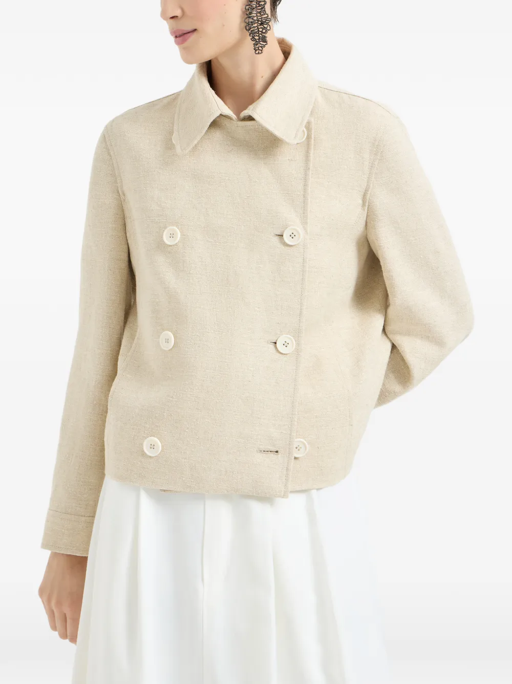  Brunello Cucinelli Monili-embellished Peacoat - Neutrals 