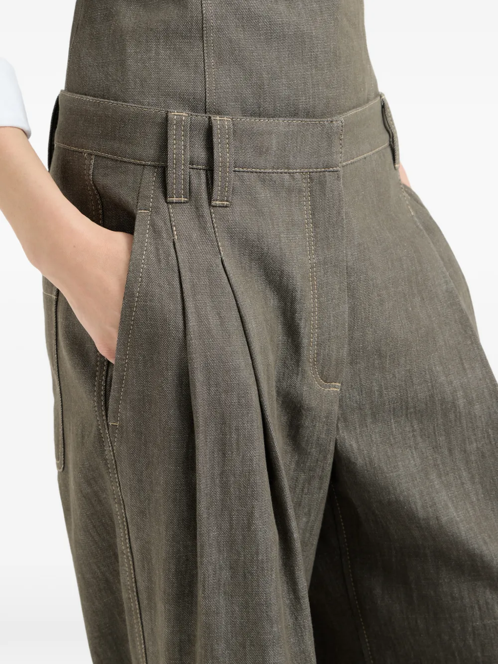 Brunello Cucinelli Plooibroek met denim-effect Groen