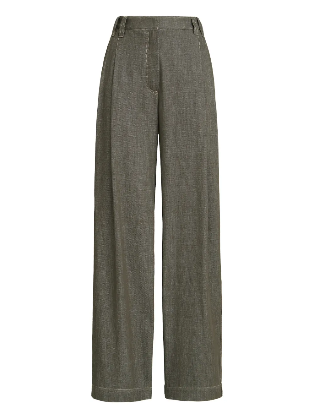 Brunello Cucinelli Denim-effect Pleated Trousers In Green