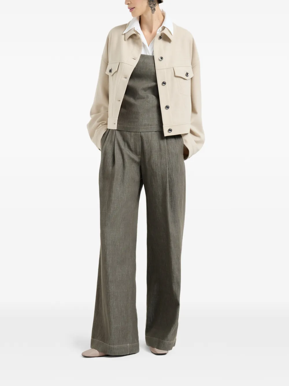 Brunello Cucinelli Plooibroek met denim-effect - Groen