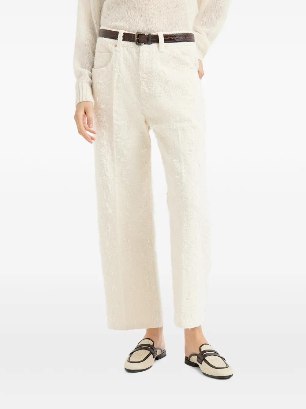 Brunello Cucinelli Broek met pluizige textuur Beige