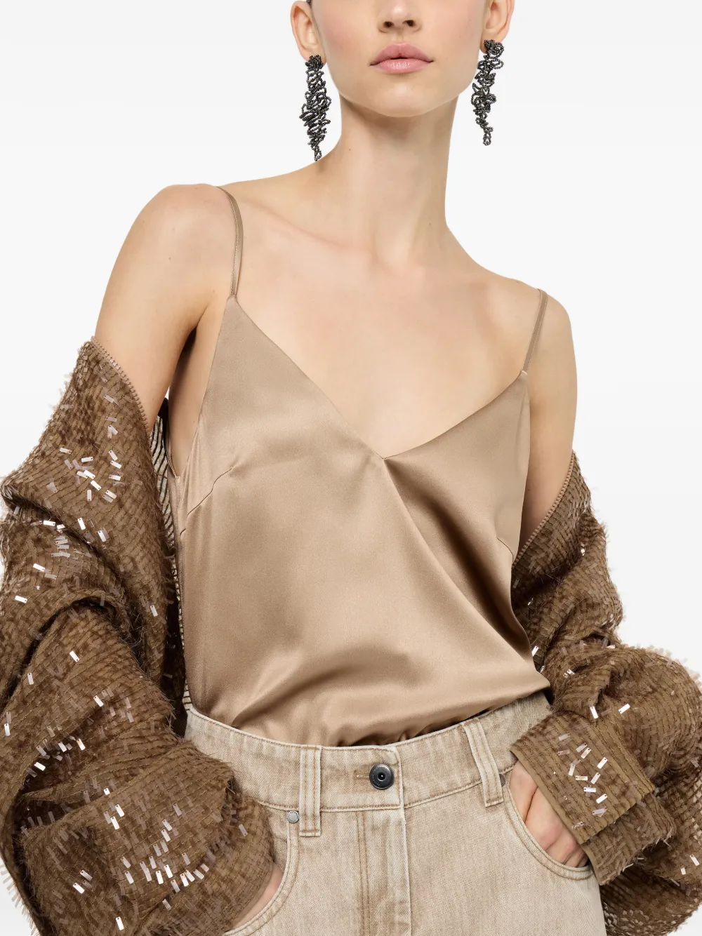 Brunello Cucinelli Top met V-hals Beige