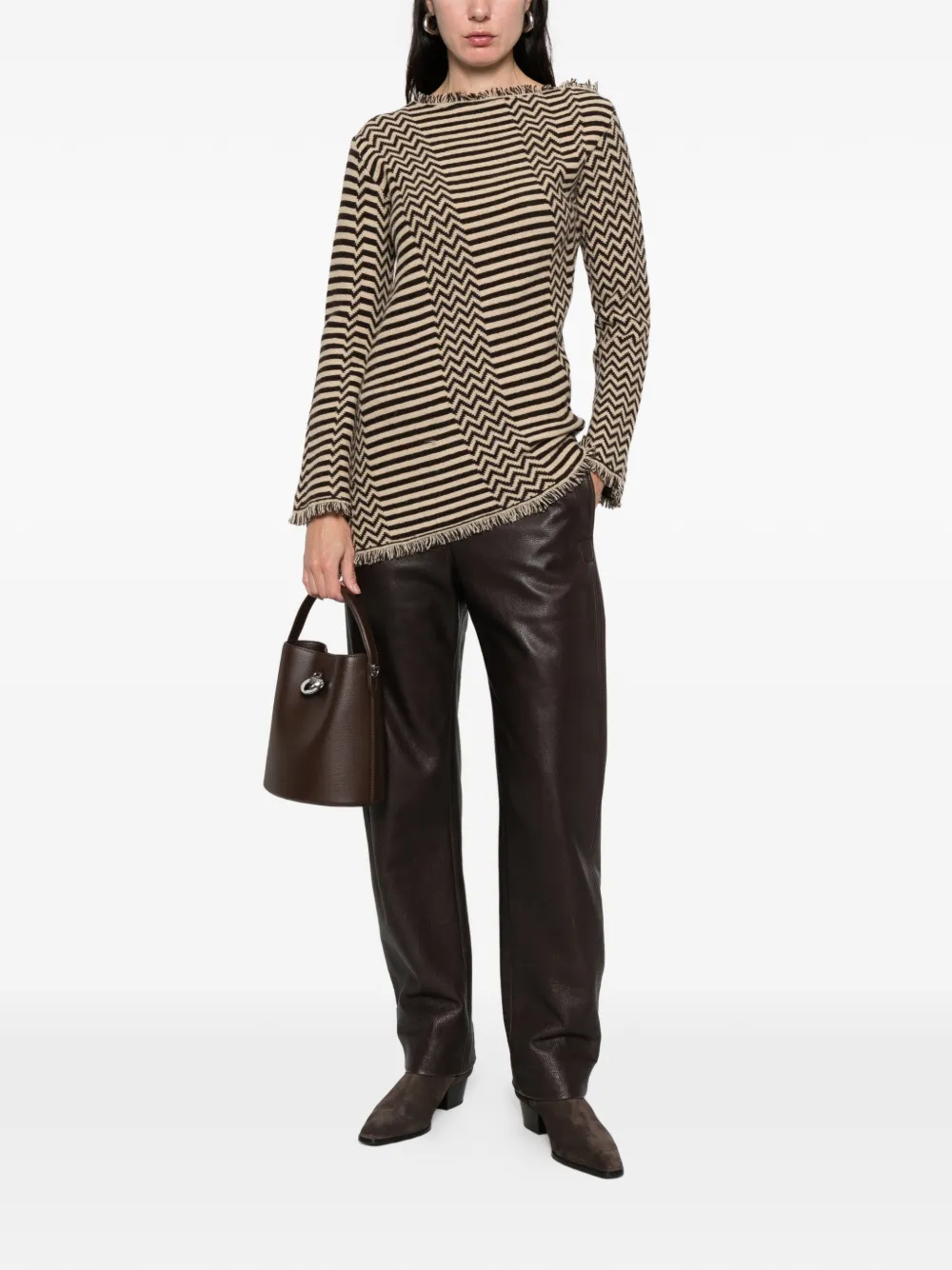 Gianfranco Ferré Pre-Owned 1990s striped fringed sweater | Image 2