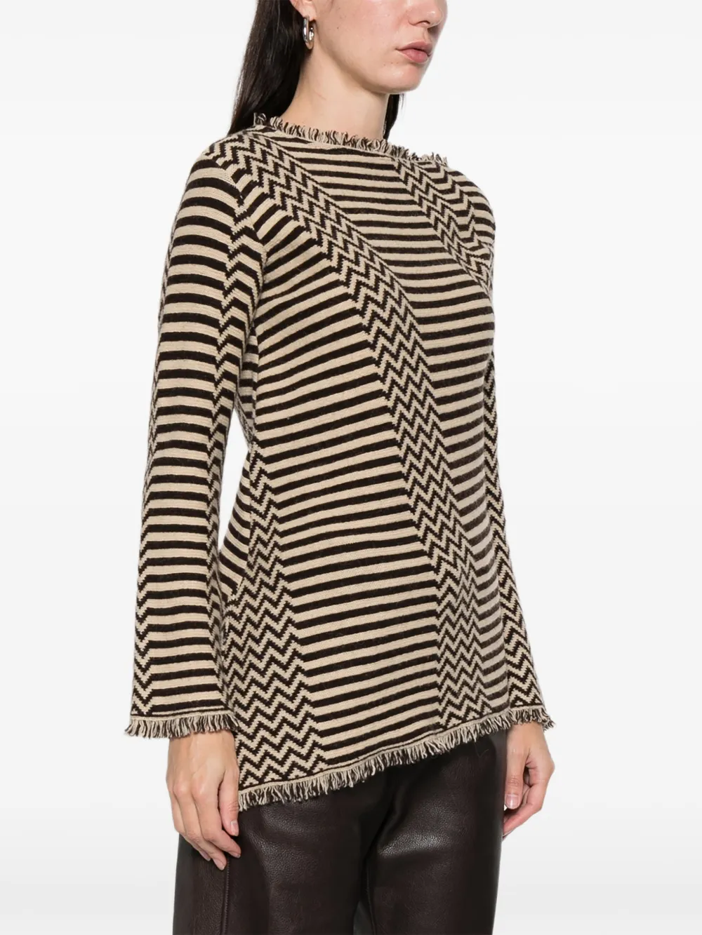  Gianfranco Ferré Pre-owned 1990s Striped Fringed Sweater - Brown 