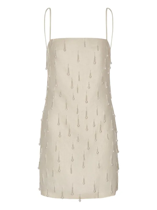 Andres Otalora Beaded Mini Dress in Neutrals