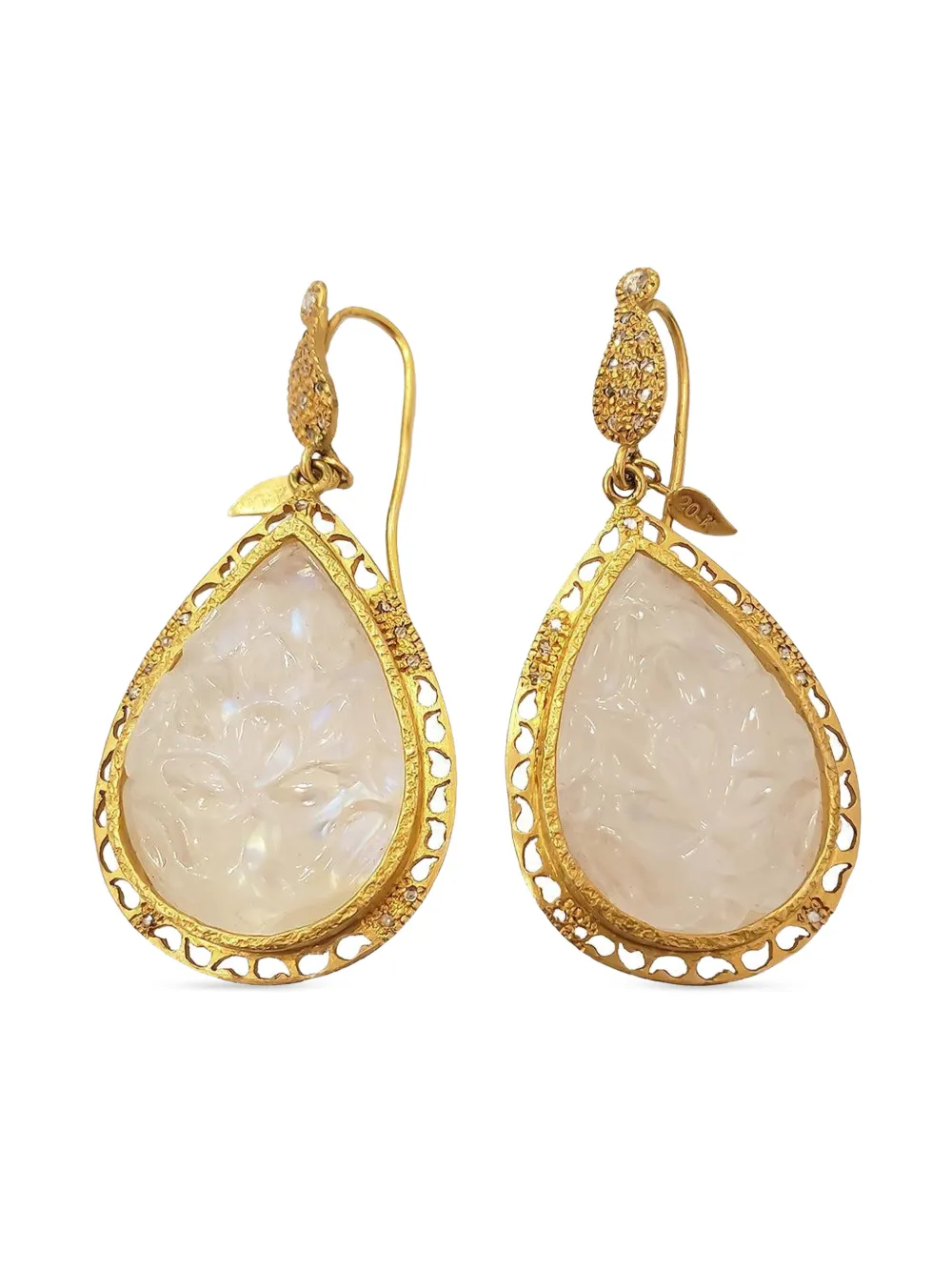 COOMI 20K yellow gold diamond and moonstone carved antiquity earrings - Oro