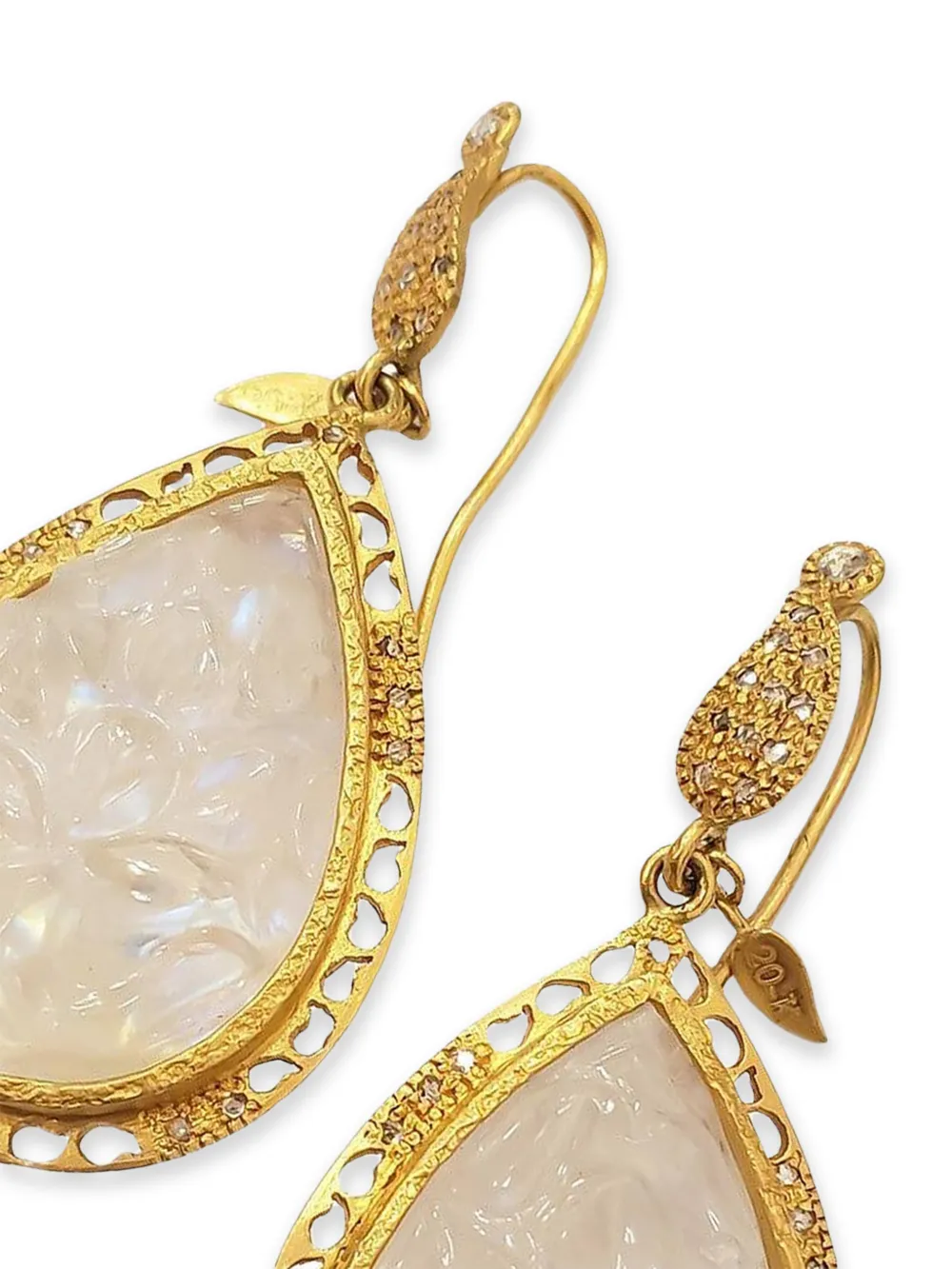 20K yellow gold diamond and moonstone carved antiquity earrings