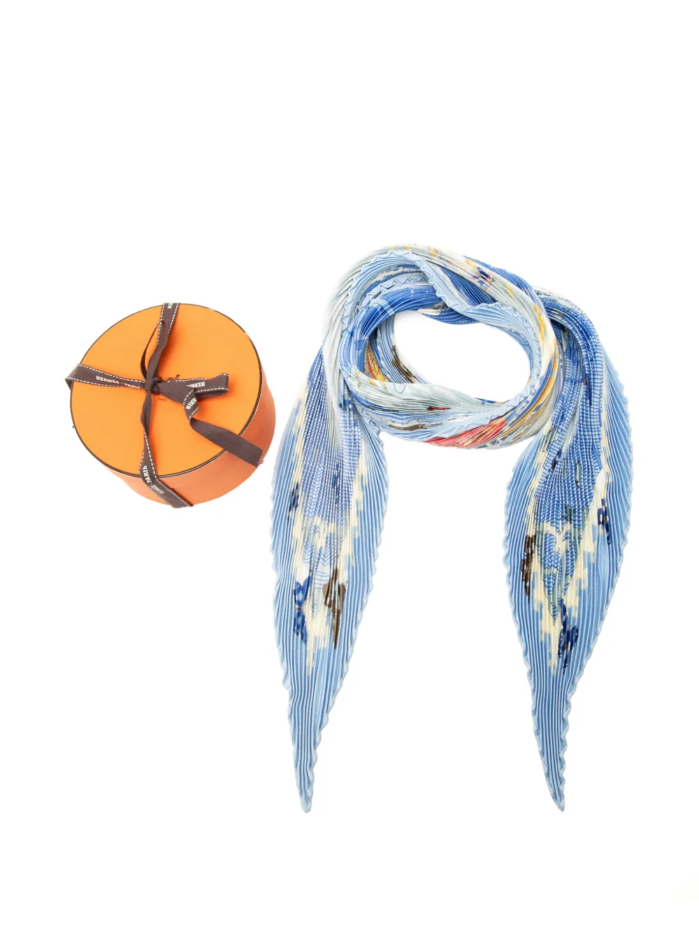 HERMES Pre-owned 20th Century Varangues Pleated Silk Scarf Scarves In Blue