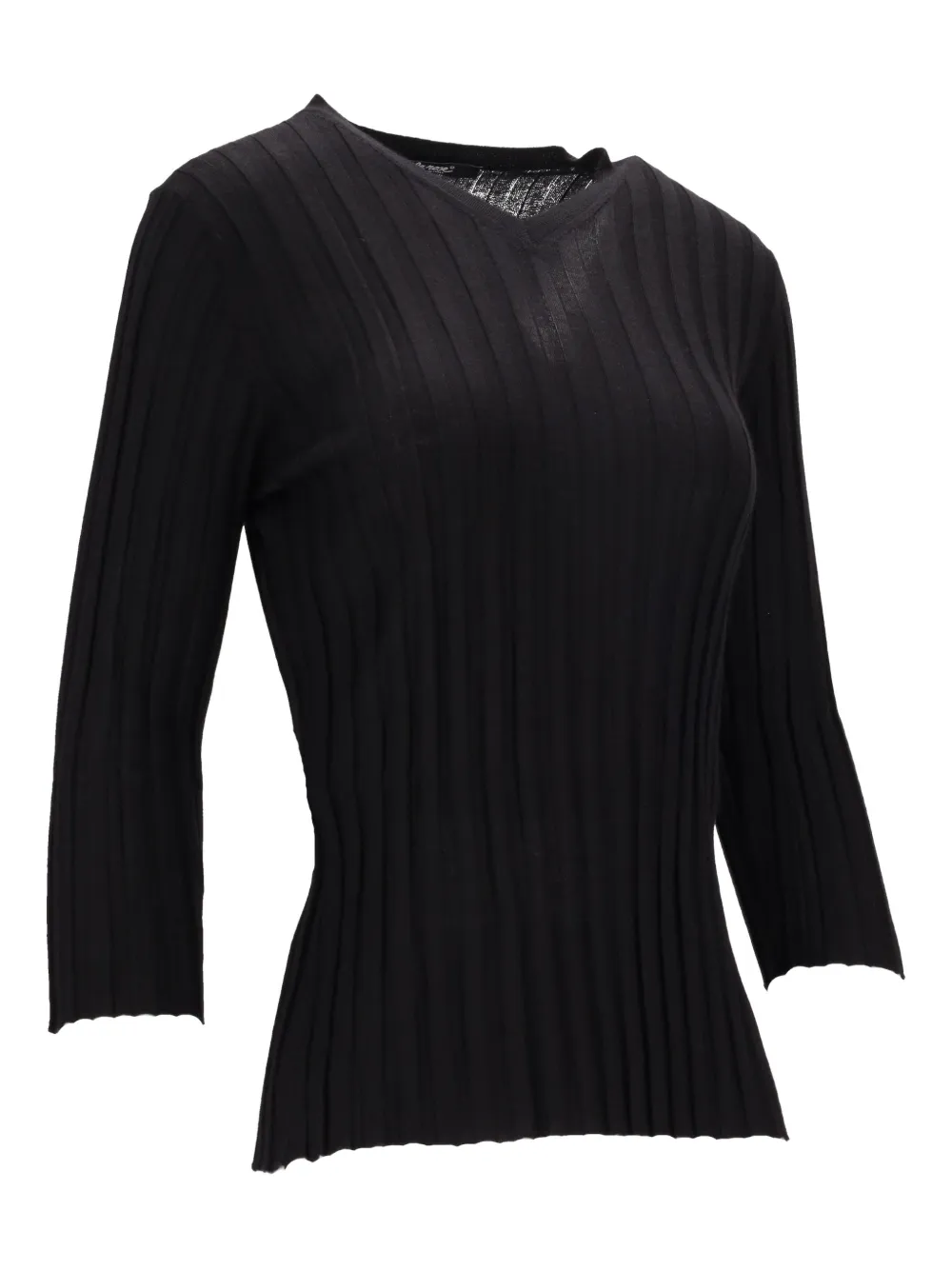 La Rose V-neck Ribbed Sweater In Black
