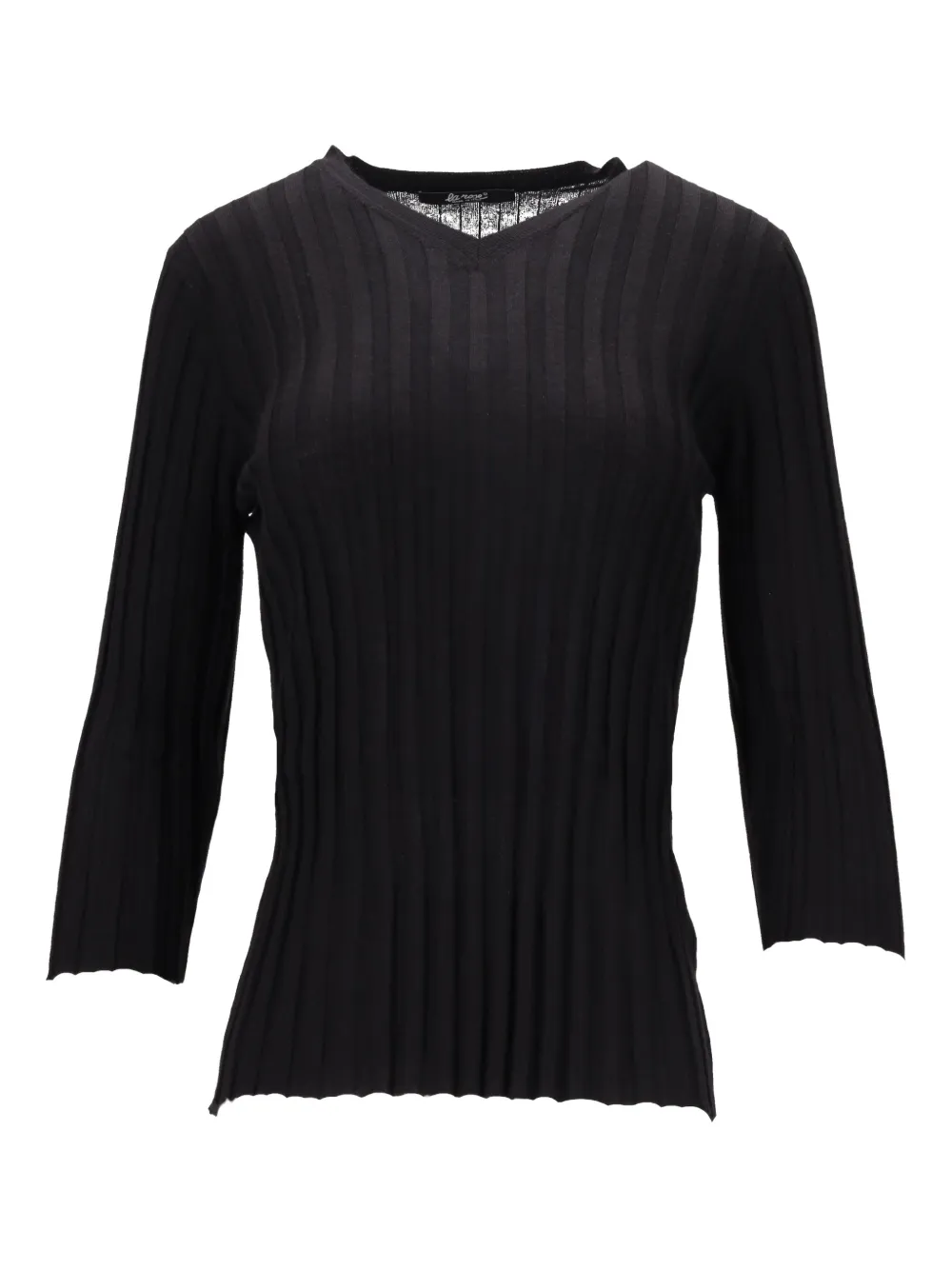 La Rose V-neck Ribbed Sweater In Black