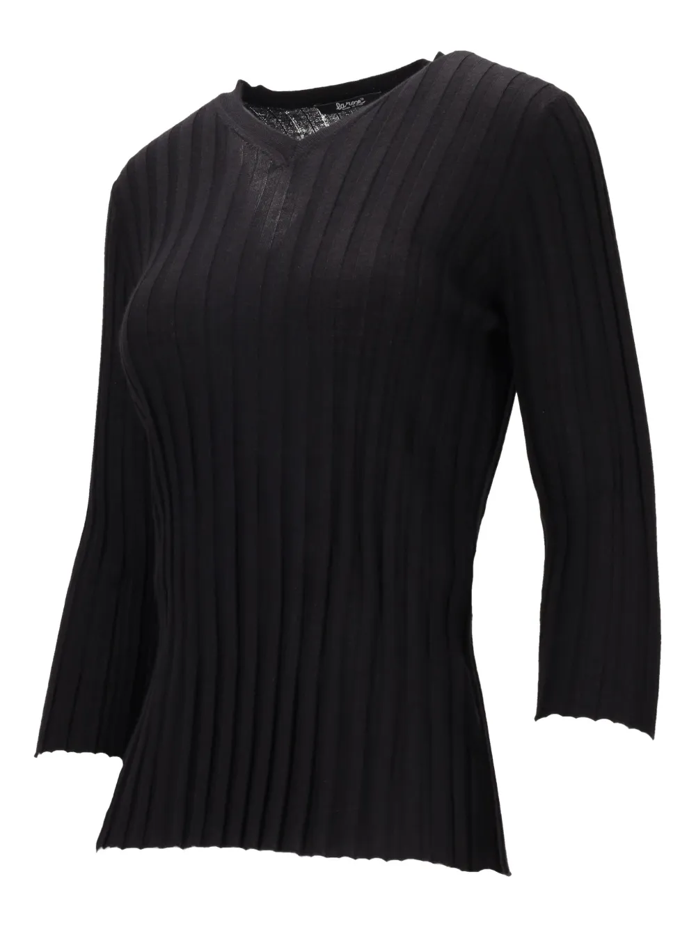 La Rose V-neck Ribbed Sweater In Black