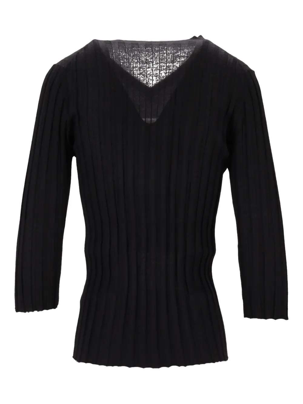 La Rose V-neck Ribbed Sweater In Black