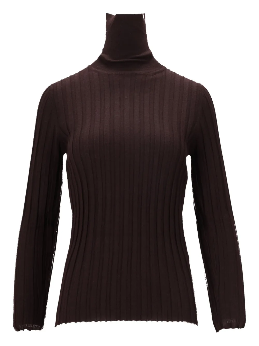 La Rose Turtleneck Ribbed Sweater In Brown