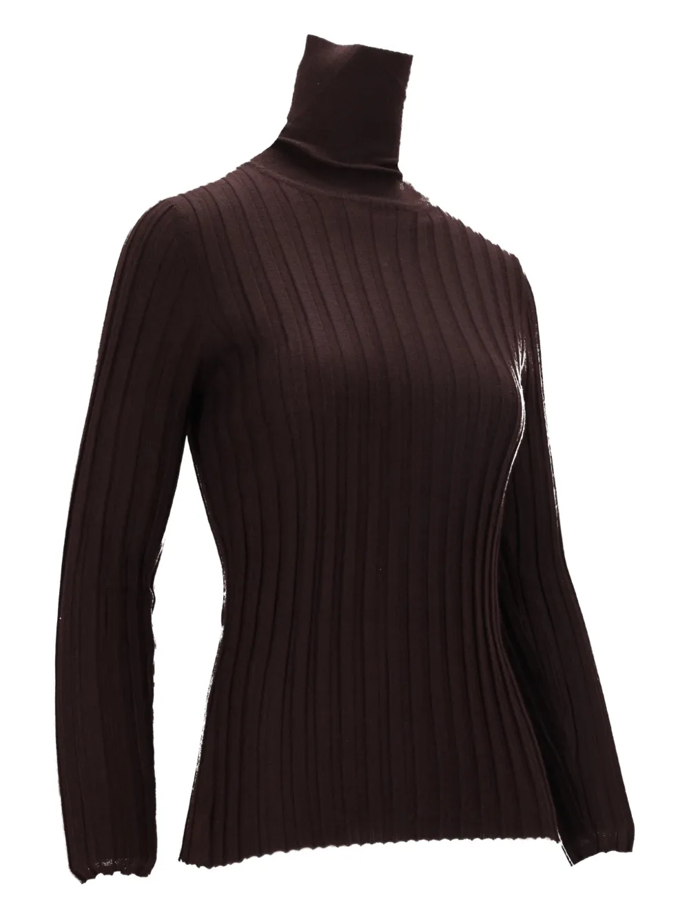 La Rose Turtleneck Ribbed Sweater In Brown