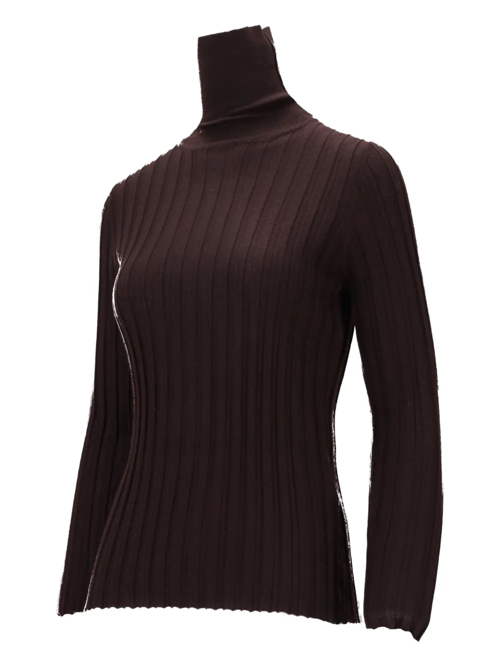La Rose Turtleneck Ribbed Sweater In Brown