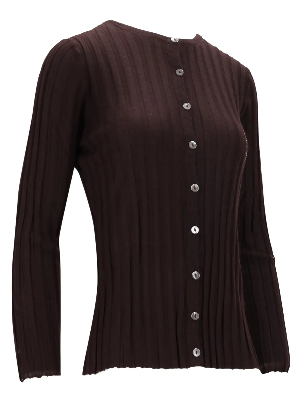 La-Rose Geribbeld vest met knoop Bruin