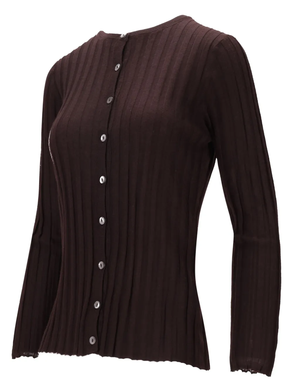  La-rose Ribbed Button Cardigan - Brown 