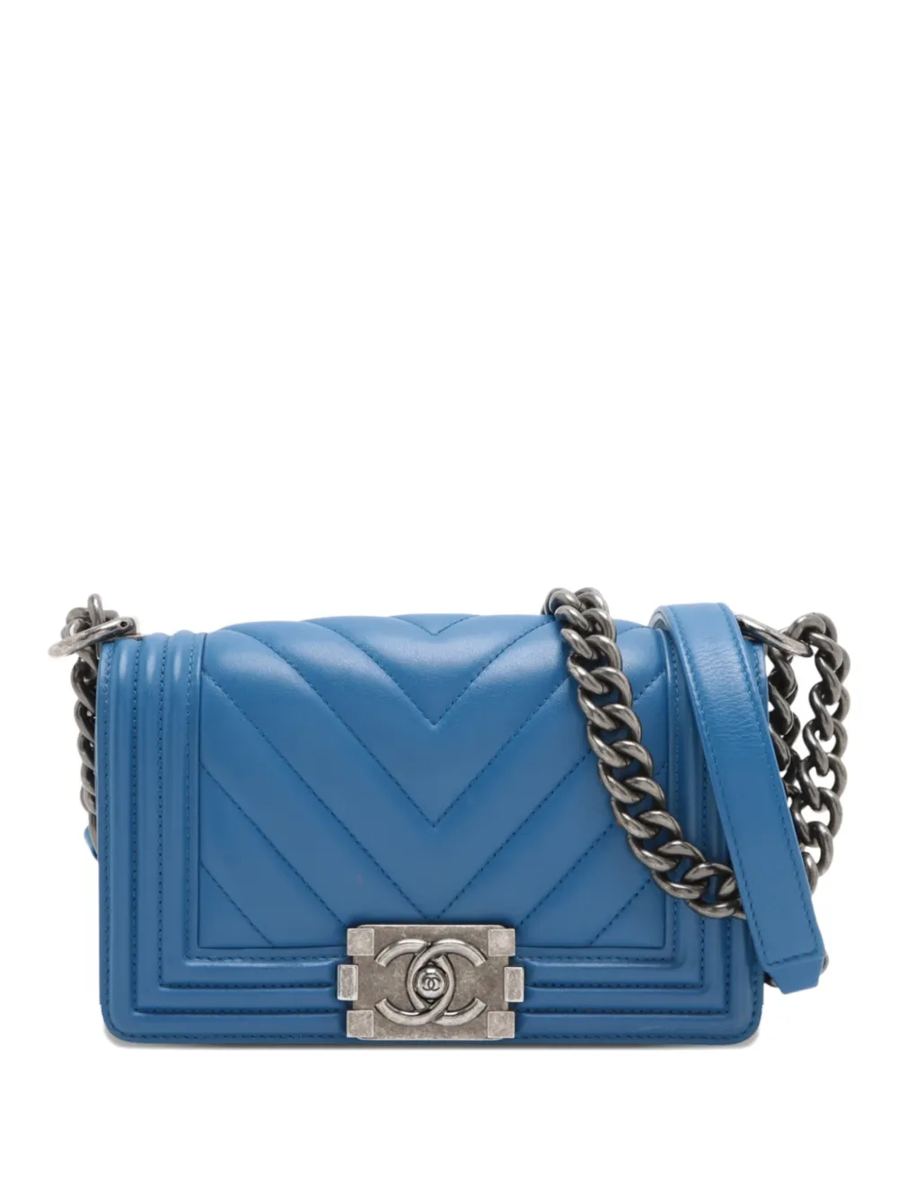 CHANEL Pre-Owned Borsa a spalla Boy piccola in pelle di agnello con motivo motivo chevron 2016-2017 - Blu