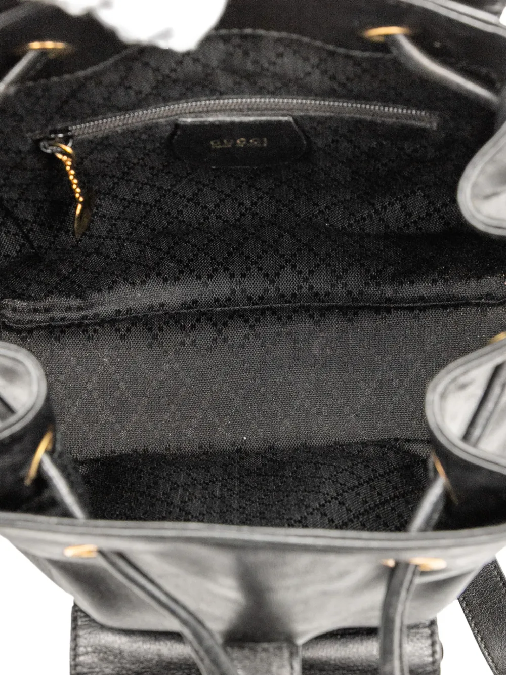 Pre-owned Gucci 20th Century Leather Bamboo Drawstring Backpack In Black