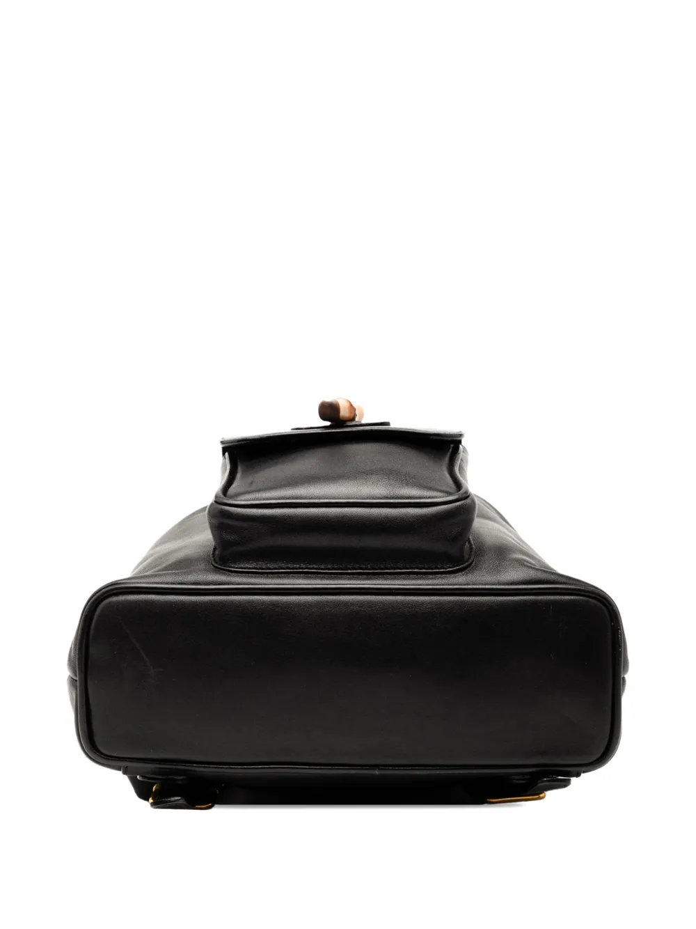 Pre-owned Gucci 20th Century Leather Bamboo Drawstring Backpack In Black