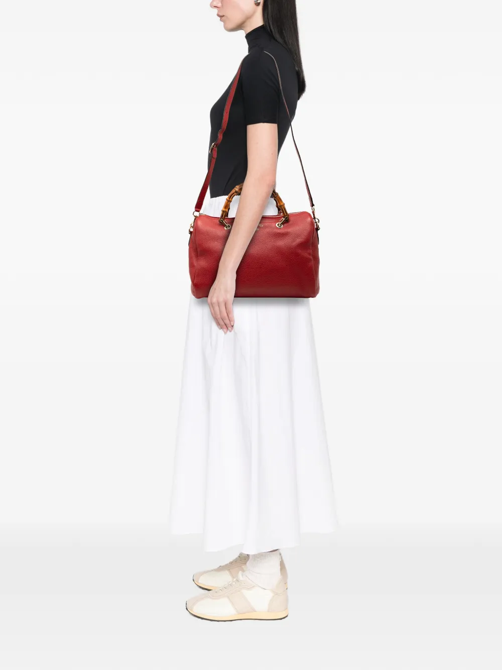 Pre-owned Gucci 2000-2015 Medium Calfskin Bamboo Shopper Boston Bag Satchel In Red