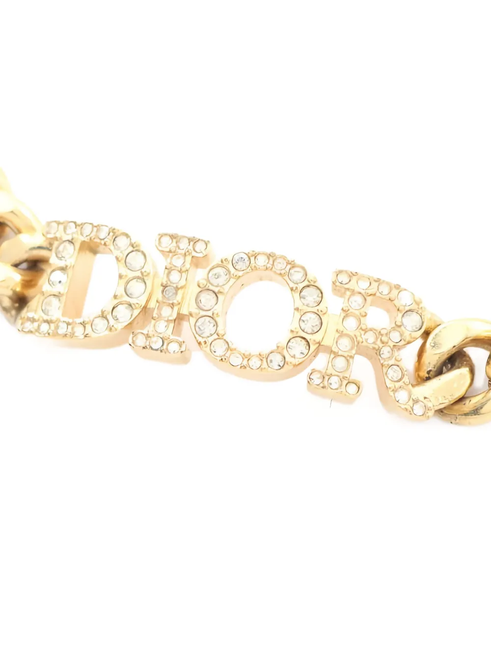 DIOR Pre-owned 2010s Rhinestone Logo-detail Bracelet In Gold