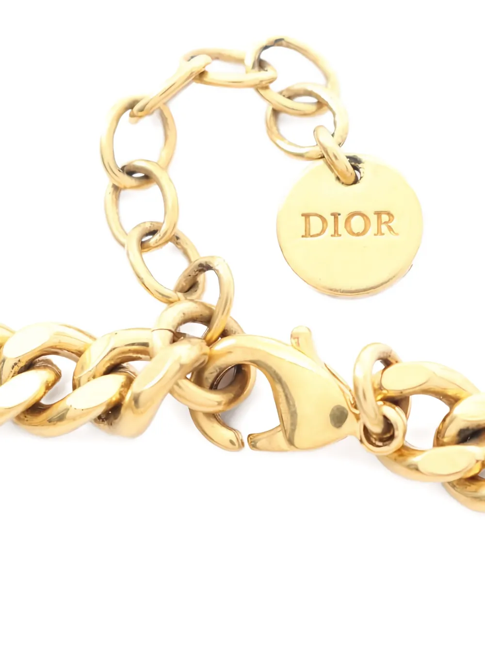DIOR Pre-owned 2010s Rhinestone Logo-detail Bracelet In Gold