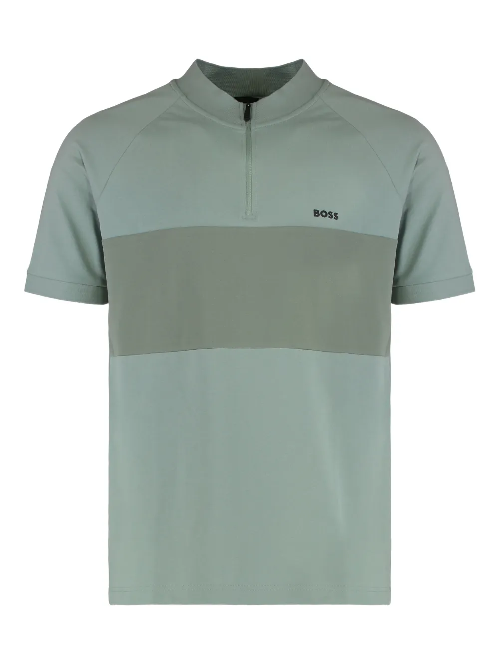 Hugo Boss Cotton Blend Sport Polo With Zip Collar In Green