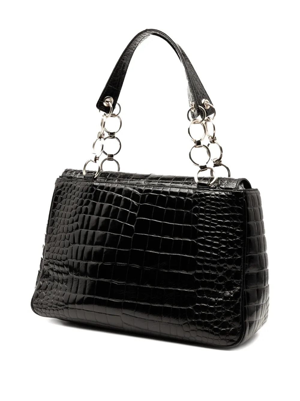 SAINT LAURENT Pre-owned 2000-2012 Crocodile Embossed Leather Chain Handbag In Black