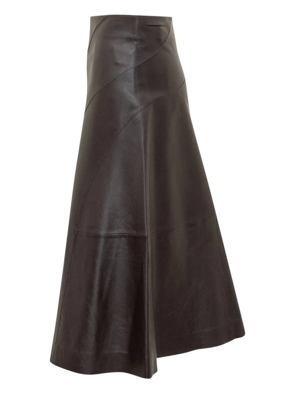 Hugo Boss Sevani Panelled Leather Midi Skirt In Brown