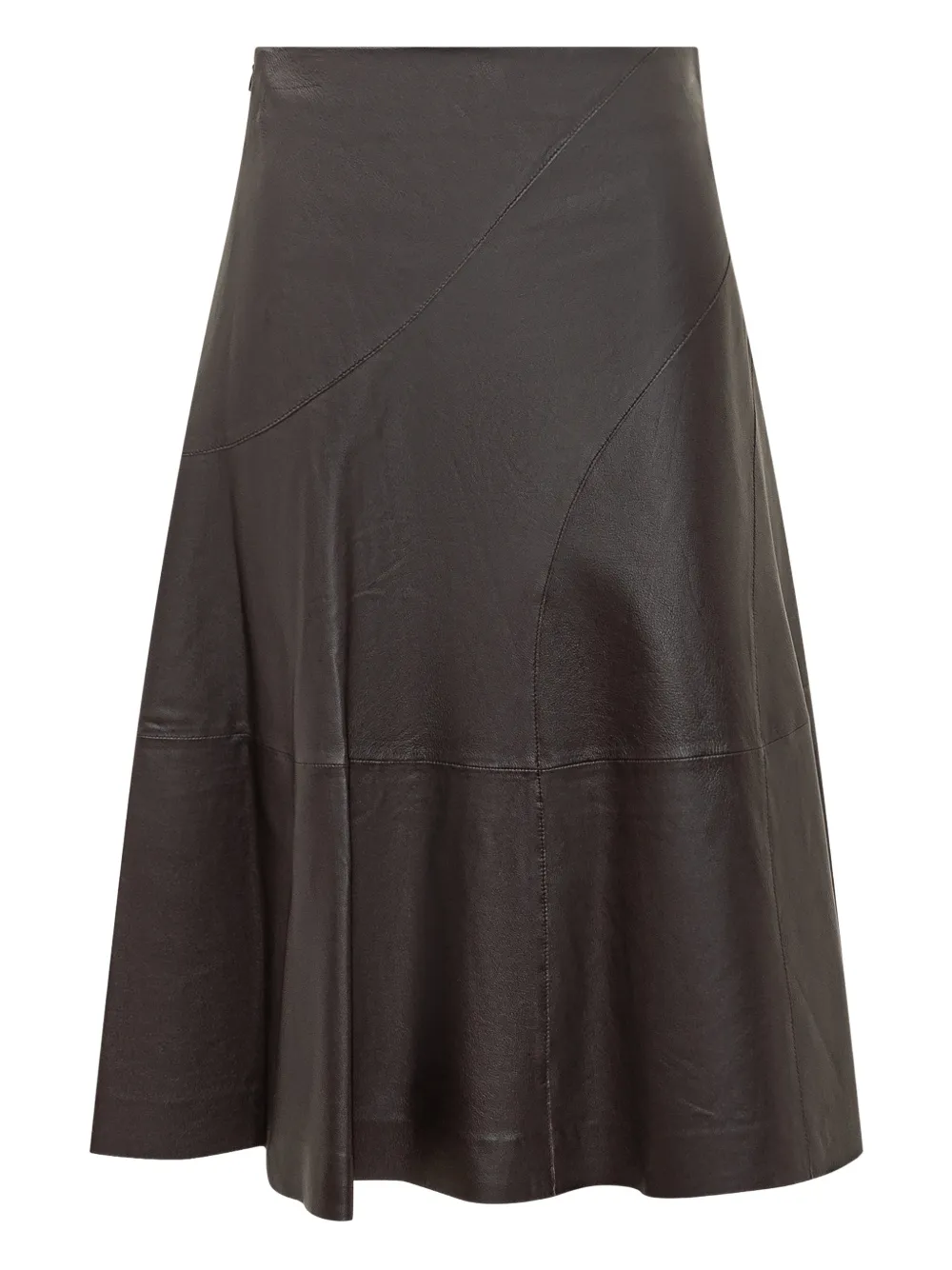 Hugo Boss Sevani Panelled Leather Midi Skirt In Brown