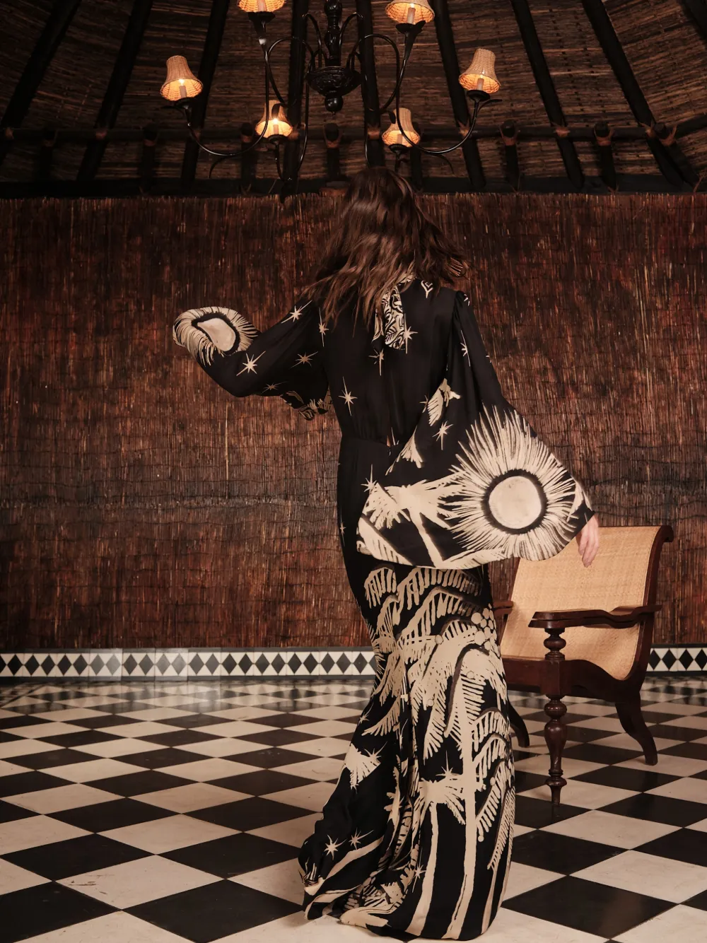 Johanna Ortiz Primera Vez Flared-sleeve Printed Dress In Black