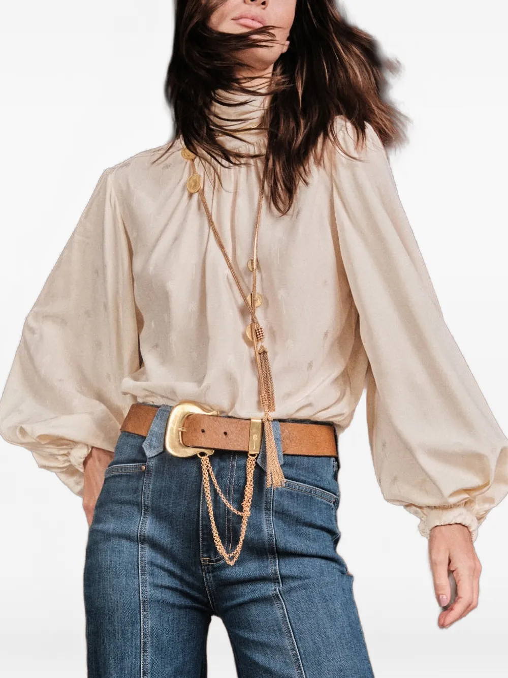 Johanna Ortiz Flying Sky tie-neck top - Beige