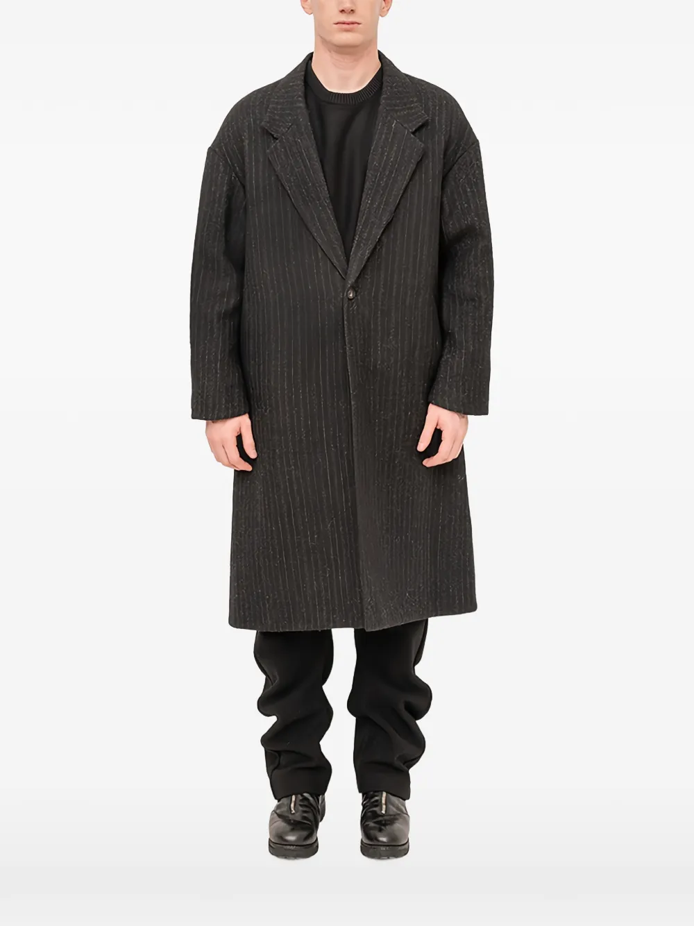Devoa striped wool single-breasted coat - Nero