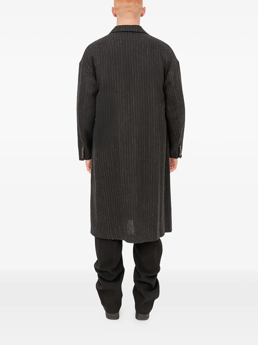 Devoa Striped Wool Single-breasted Coat In Black