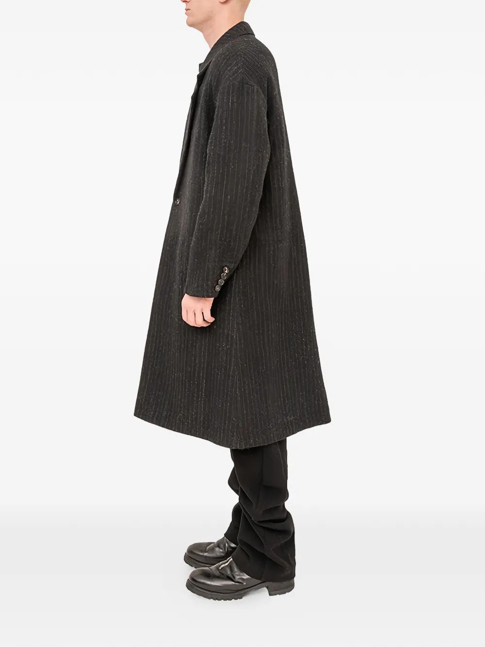 Devoa Striped Wool Single-breasted Coat In Black