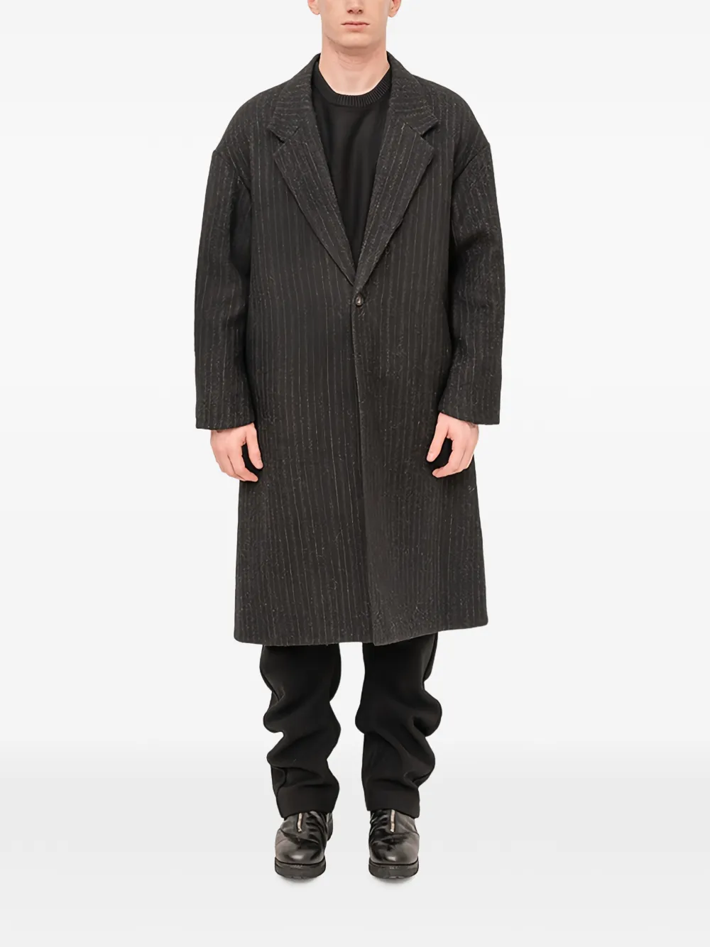 Devoa striped wool single-breasted coat | Black | Image 1