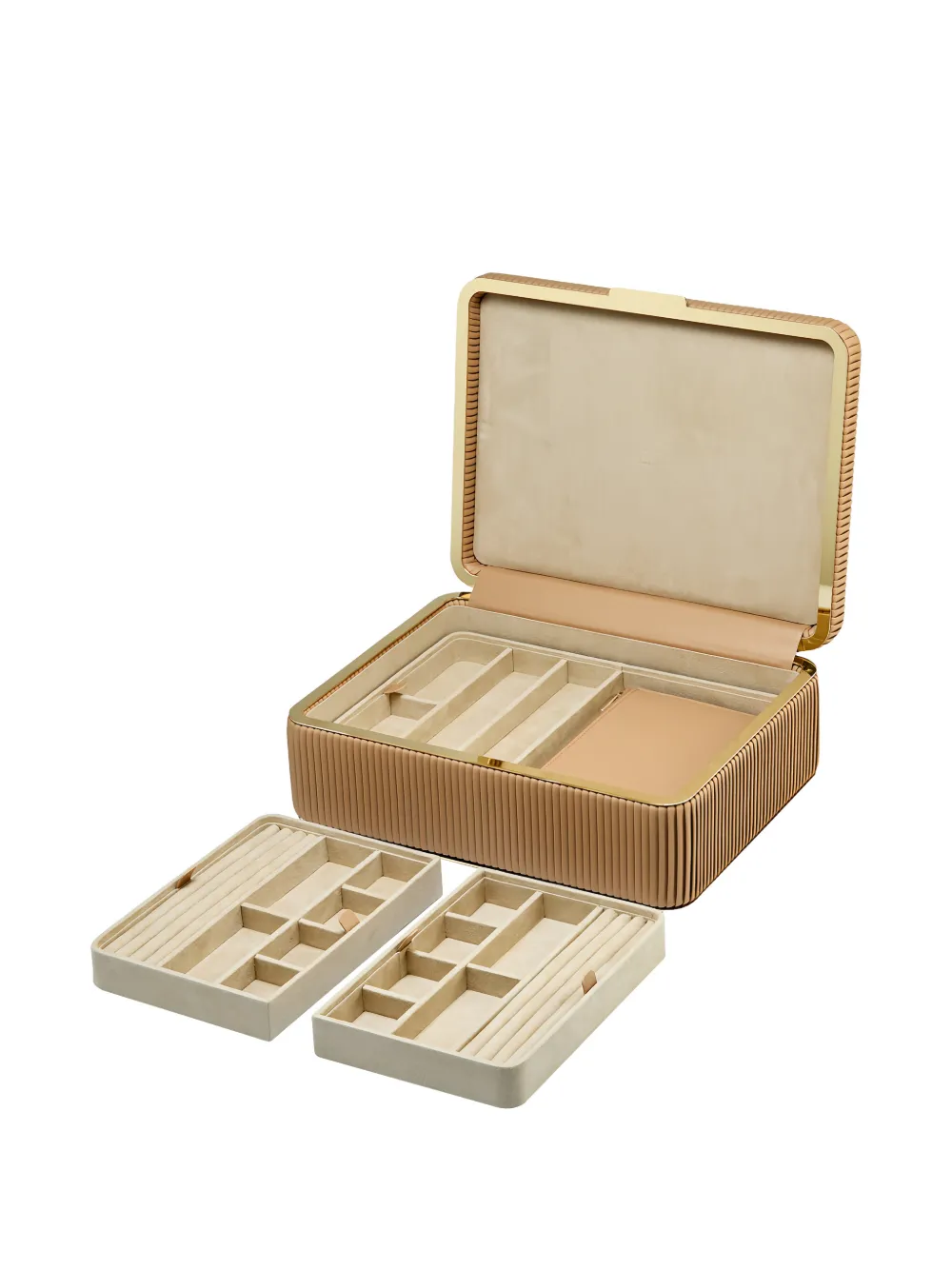  Wolf Large Bella Ribbed Jewellery Box (11cm X 24cm) - Neutrals 