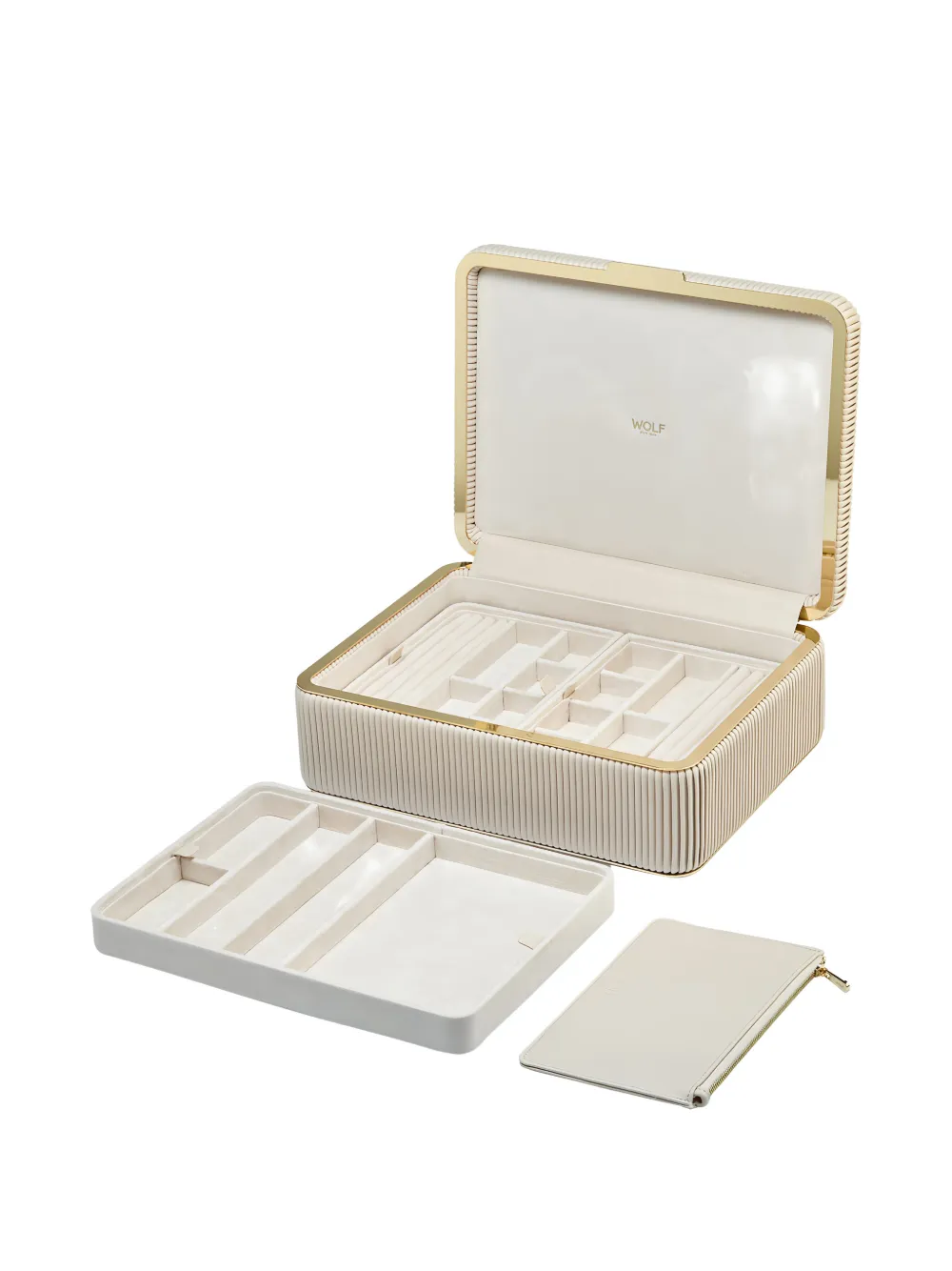 Wolf Large Bella Ribbed Jewellery Box (11cm X 24cm) In Neutral