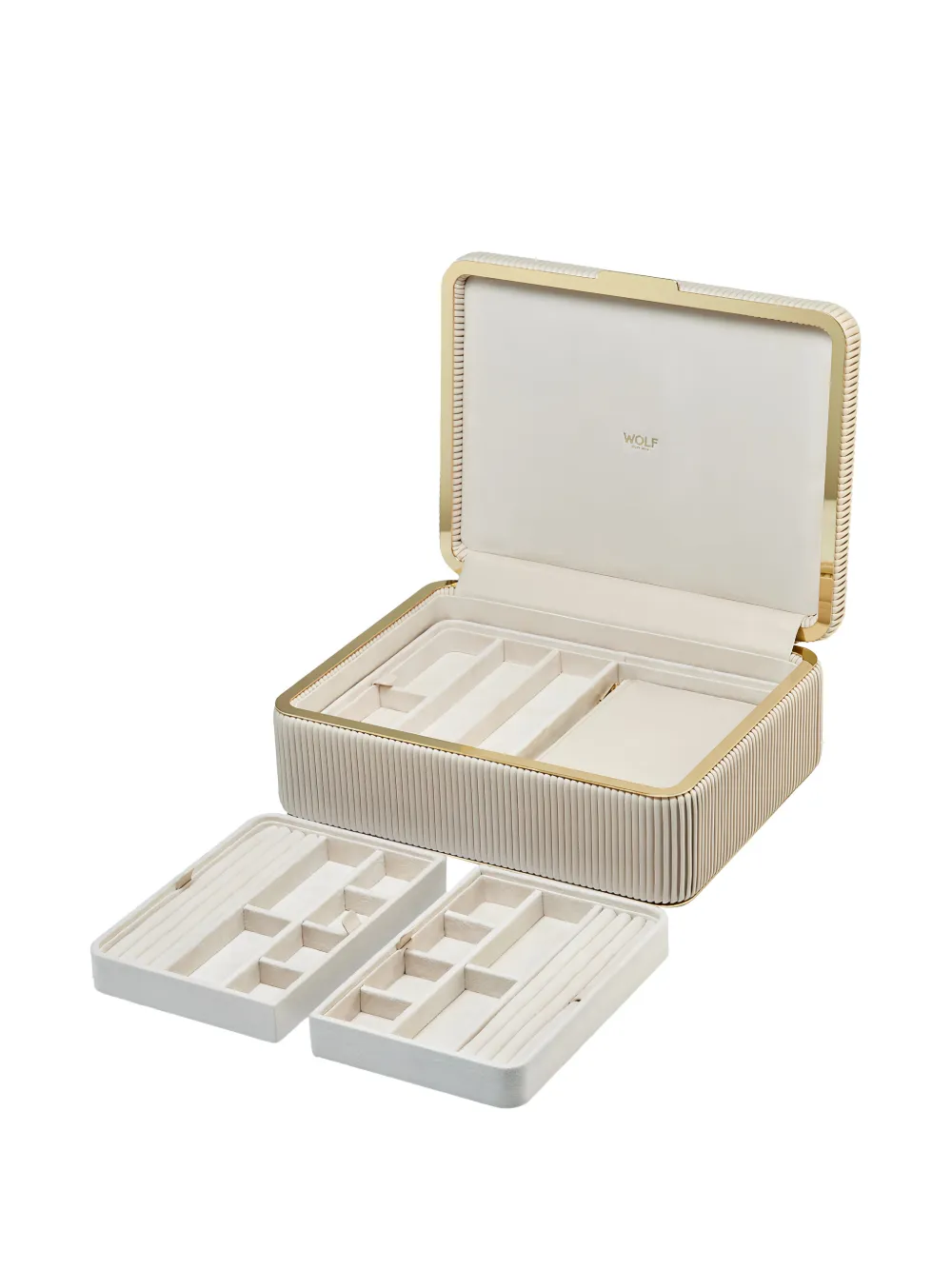 Wolf Large Bella Ribbed Jewellery Box (11cm X 24cm) In Neutral