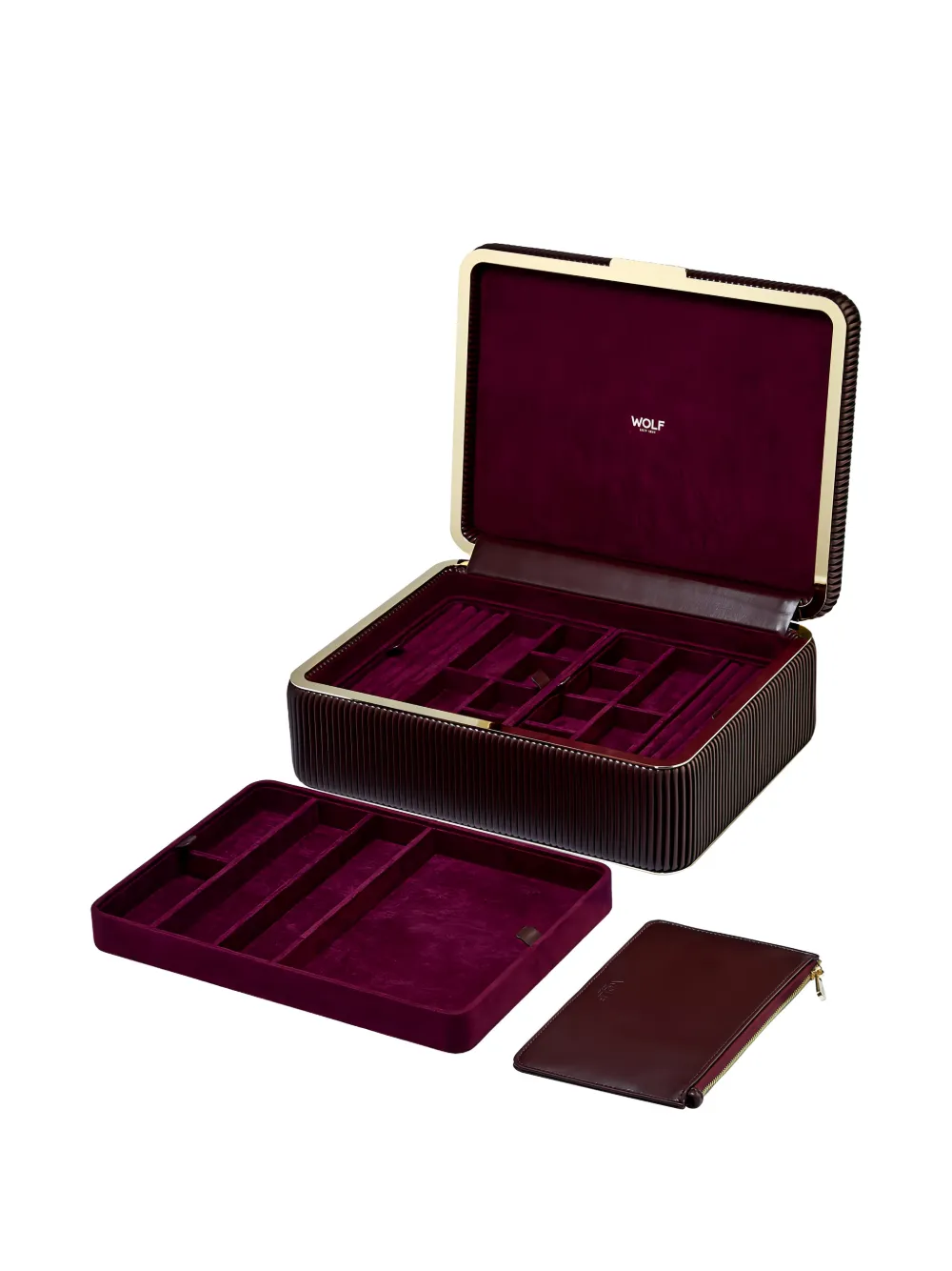 WOLF LARGE BELLA RIBBED JEWELLERY BOX (11CM X 24CM)