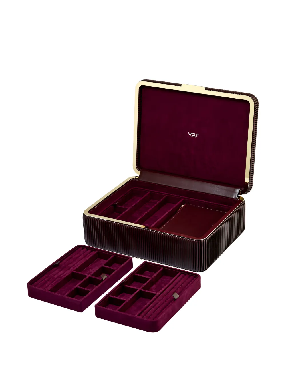  Wolf Large Bella Ribbed Jewellery Box (11cm X 24cm) - Red 