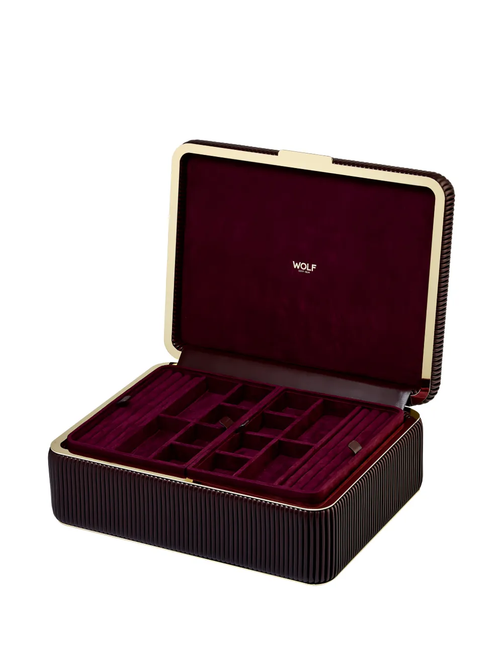WOLF large Bella ribbed jewellery box (11cm x 24cm) | Red | Image 1