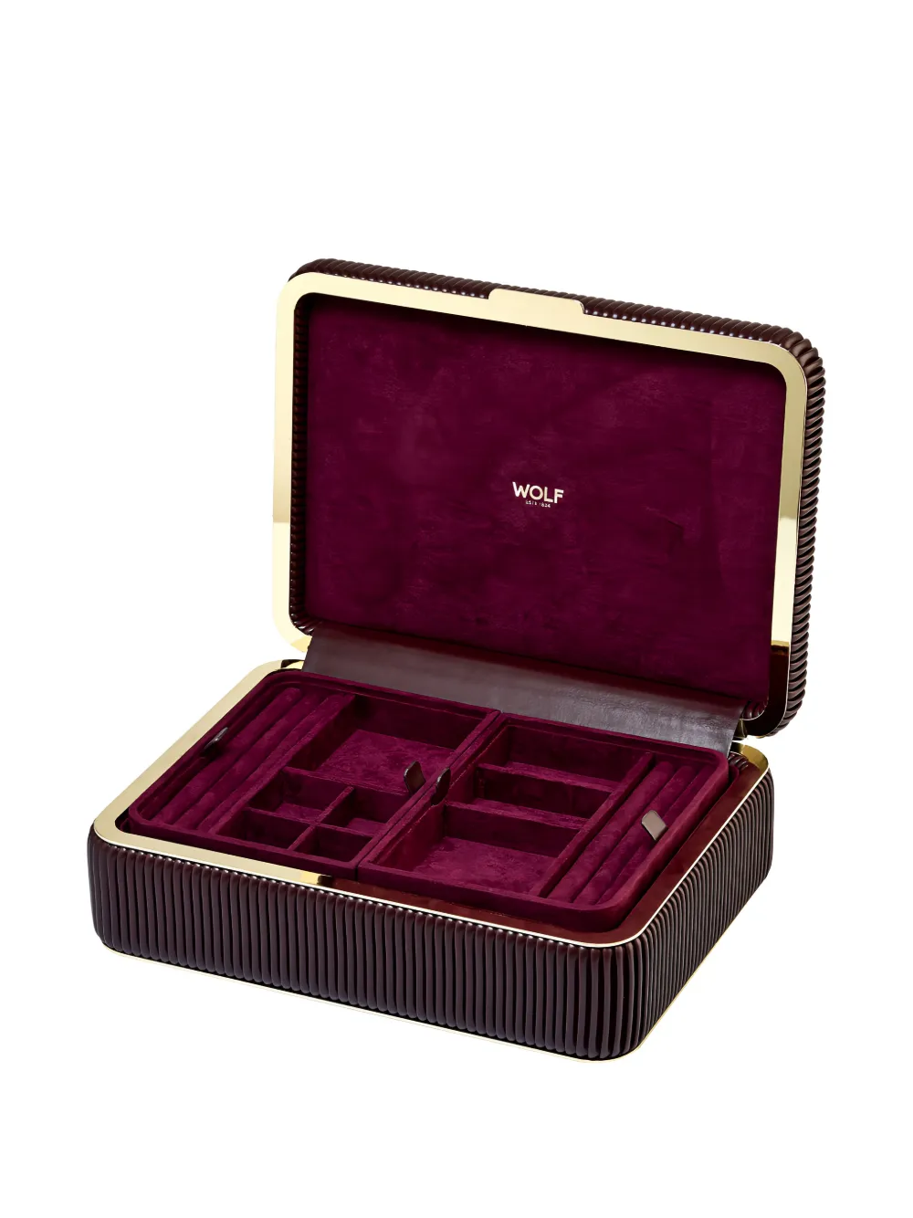 Wolf Medium Bella Jewellery Box (11cm X 20cm) In Burgundy